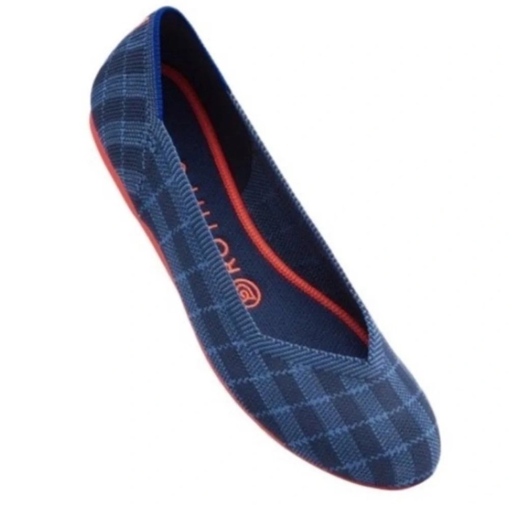 Rothy's RARE Retired The Flat in Indigo Gingham Retired size 8